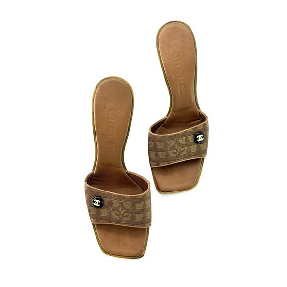 Vintage Chanel Interlocking CC Monogram Satin Slip On Mules Sandals 36.5 - Picture 2 of 9